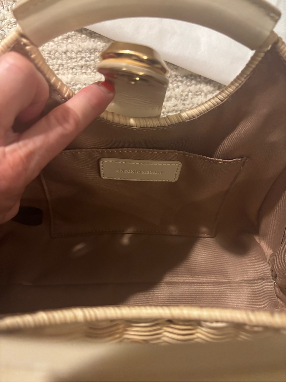 ANTONIO MELANI Cream-Trim Woven Satchel with Gold Accent - Picture 6 of 11